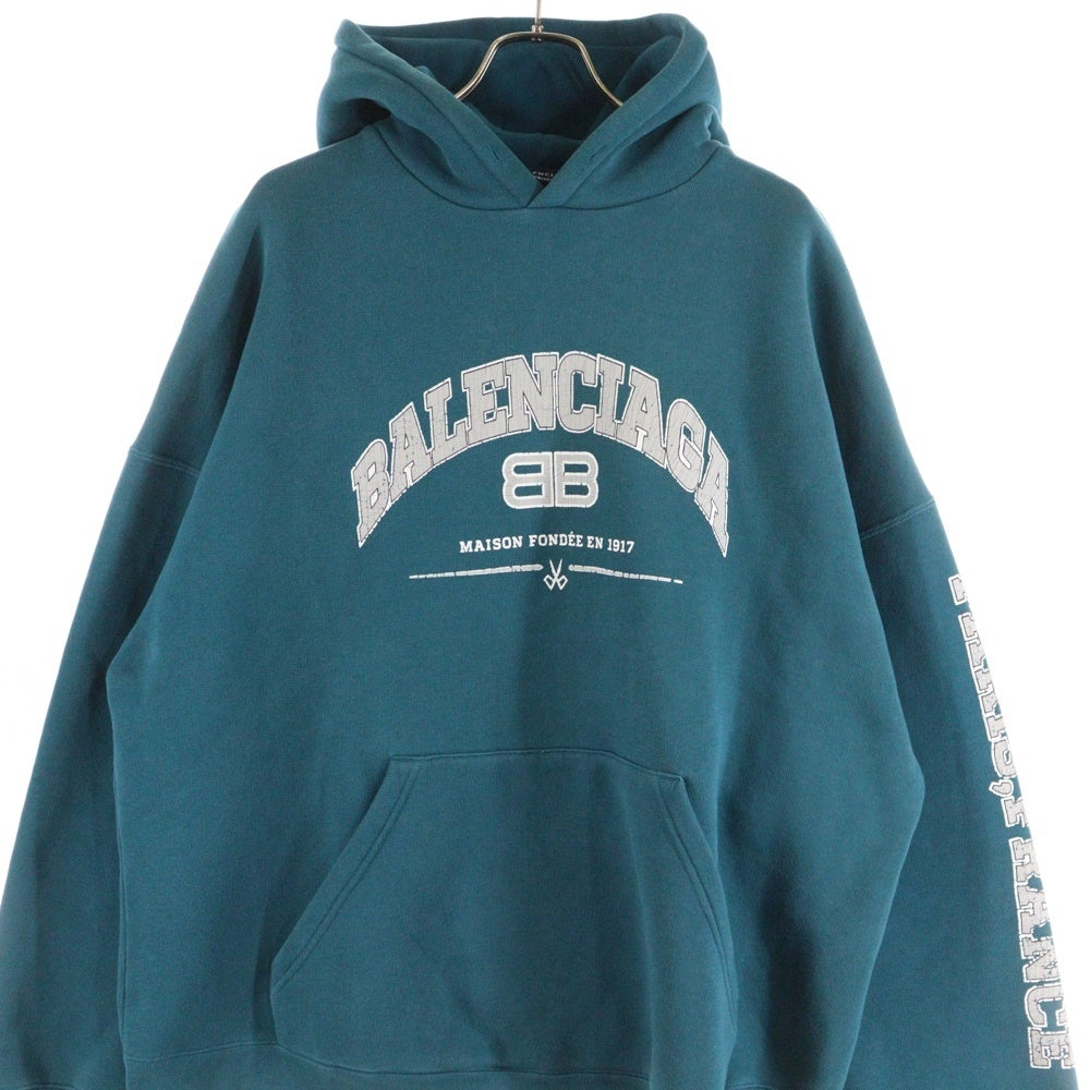 BALENCIAGA(バレンシアガ) 22SS Maison Cotton Hoodie 674986 TLVJ2 クラックプリントオーバーサイズスウェットプルオーバーパーカー ブルー