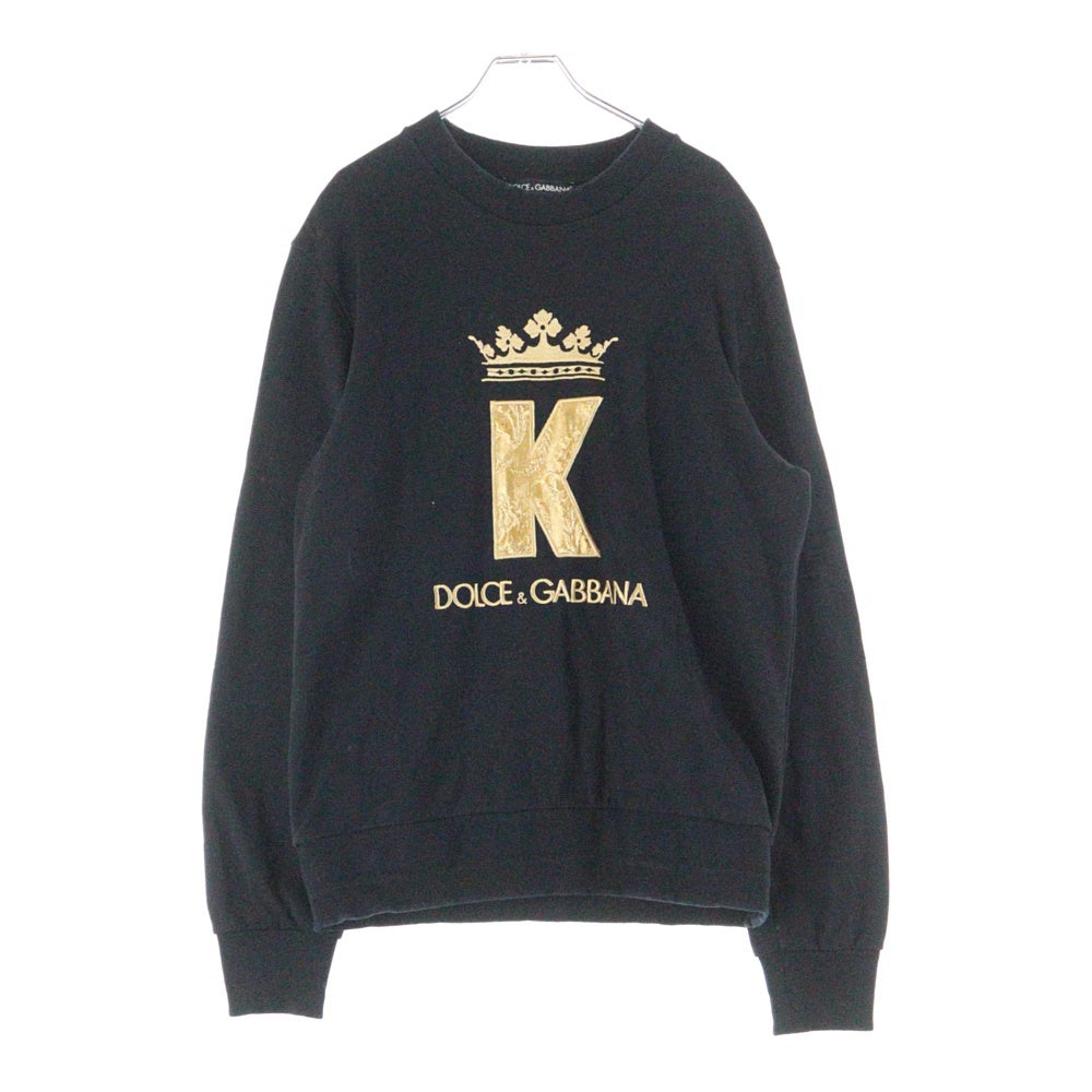 DOLCE & GABBANA(ドルチェアンドガッバーナ) クラウンKロゴ刺繍クルーネックスウェットトレーナー G9OW6Z ブラック
