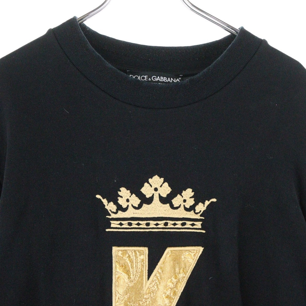 DOLCE & GABBANA(ドルチェアンドガッバーナ) クラウンKロゴ刺繍クルーネックスウェットトレーナー G9OW6Z ブラック