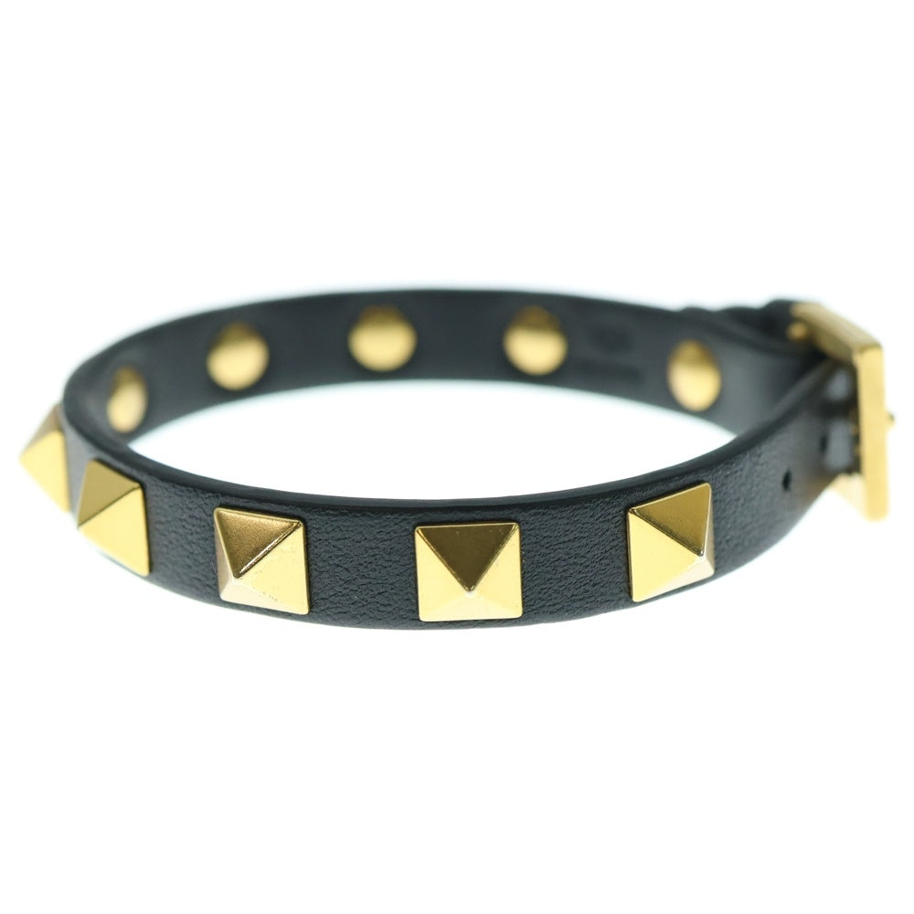 VALENTINO(ヴァレンティノ) ロックスタッズ レザーブレスレット ブラック/ゴールド レディース