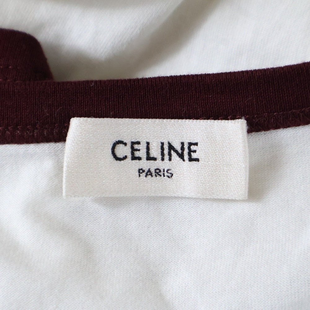 CELINE(セリーヌ) フロントカレッジロゴプリント 半袖リンガーTシャツ カットソー ホワイト RX04A671Q