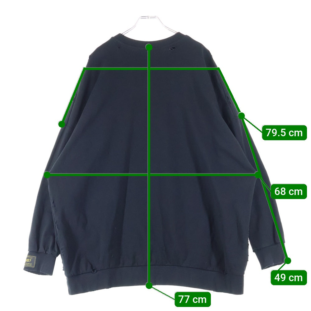 RAF SIMONS(ラフシモンズ) 22SS DESTROYED CREWNECK デストロイ クルーネックスウェットトレーナー ブラック 221-M168 19003-0099