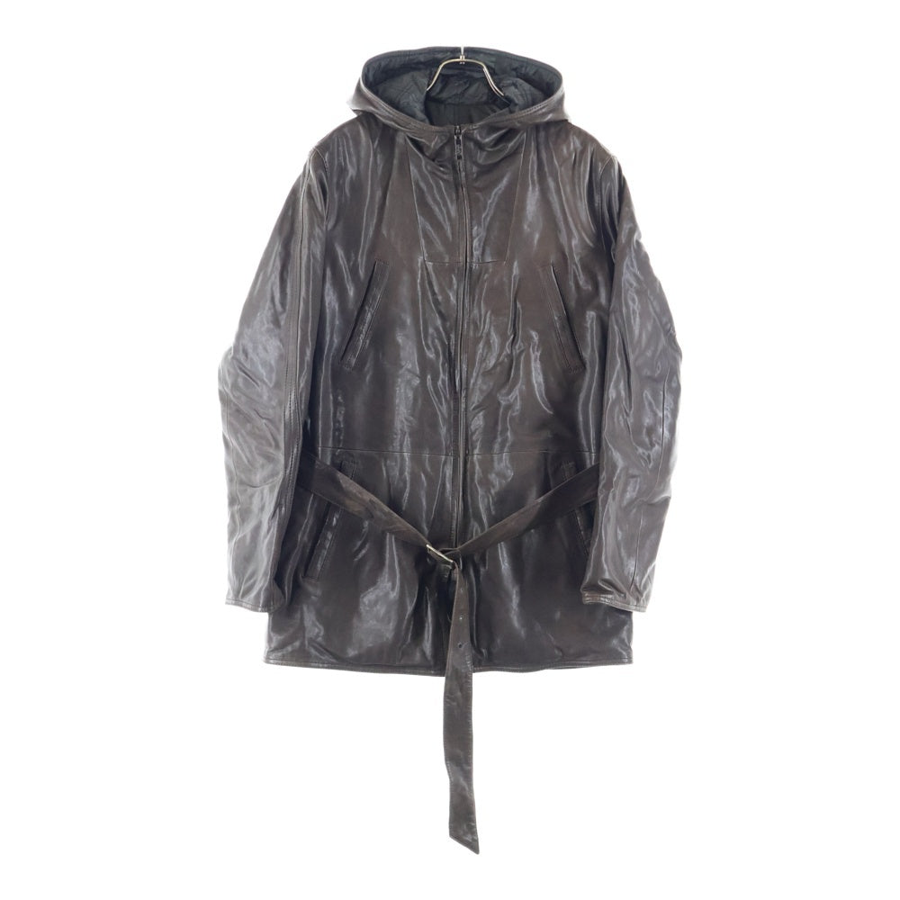 ARMANI COLLEZIONI(アルマーニ コレツィオーニ) フード付きラムレザージップフーディジャケット ブラウン