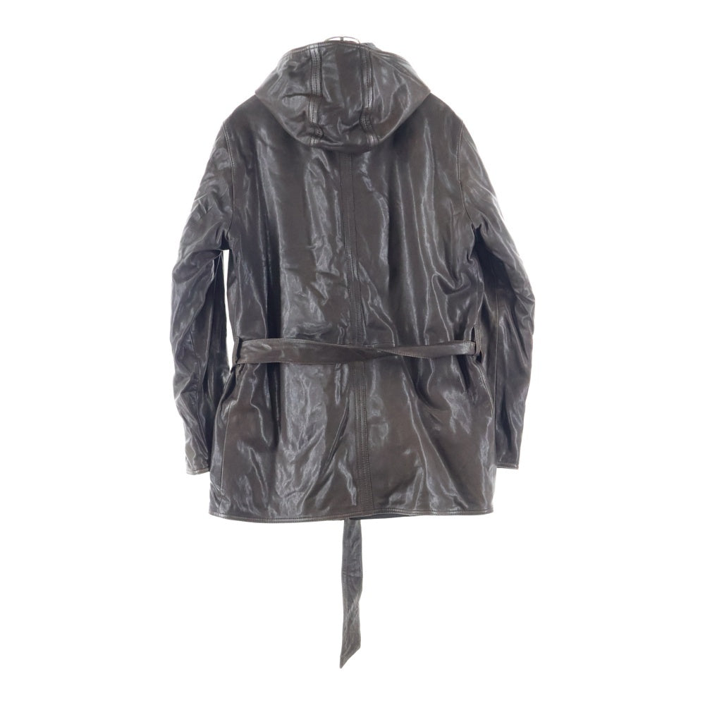 ARMANI COLLEZIONI(アルマーニ コレツィオーニ) フード付きラムレザージップフーディジャケット ブラウン