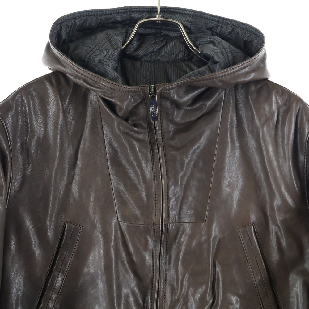 ARMANI COLLEZIONI(アルマーニ コレツィオーニ) フード付きラムレザージップフーディジャケット ブラウン