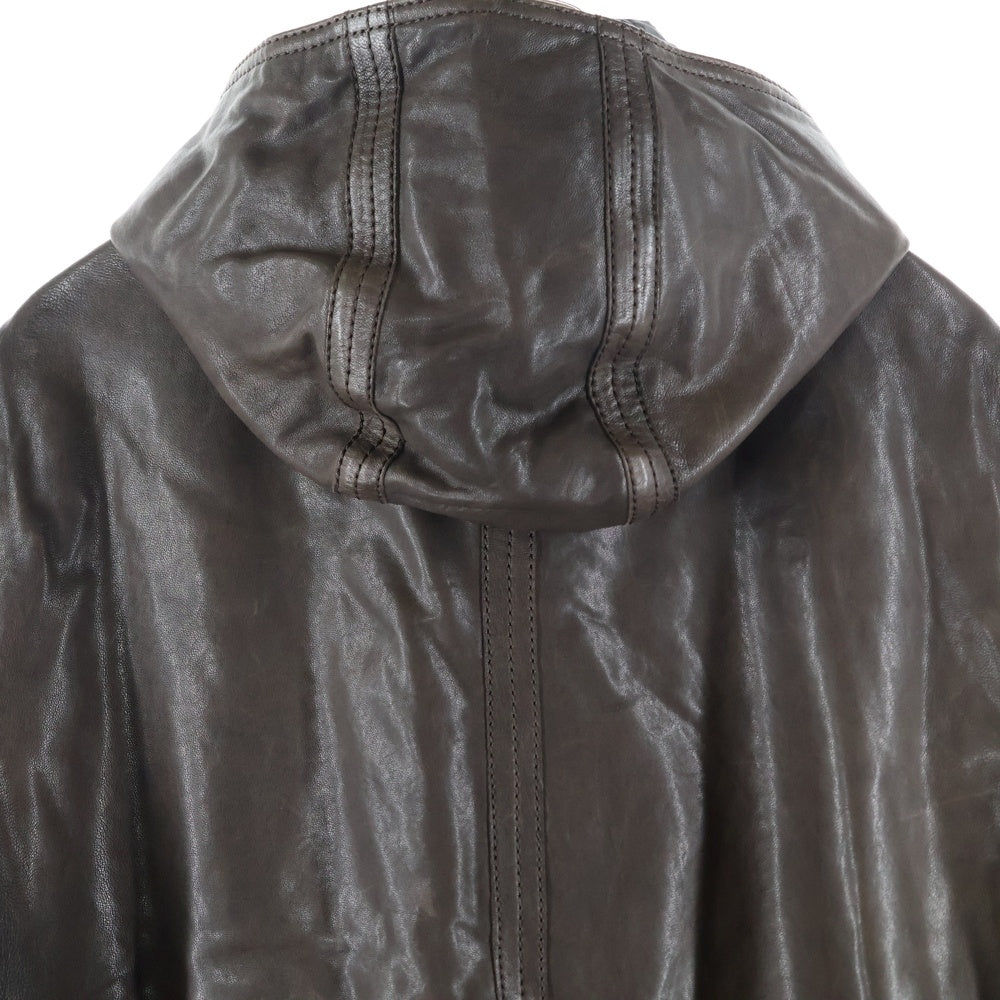 ARMANI COLLEZIONI(アルマーニ コレツィオーニ) フード付きラムレザージップフーディジャケット ブラウン