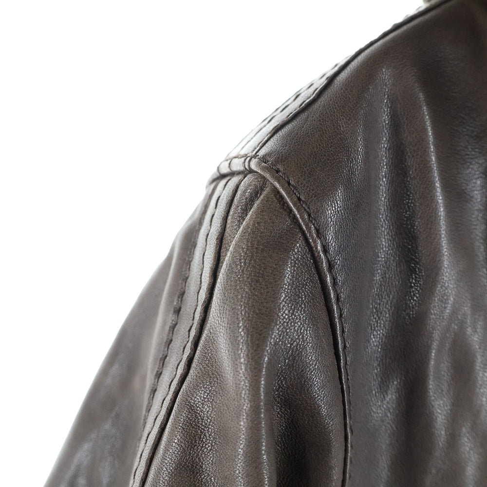 ARMANI COLLEZIONI(アルマーニ コレツィオーニ) フード付きラムレザージップフーディジャケット ブラウン