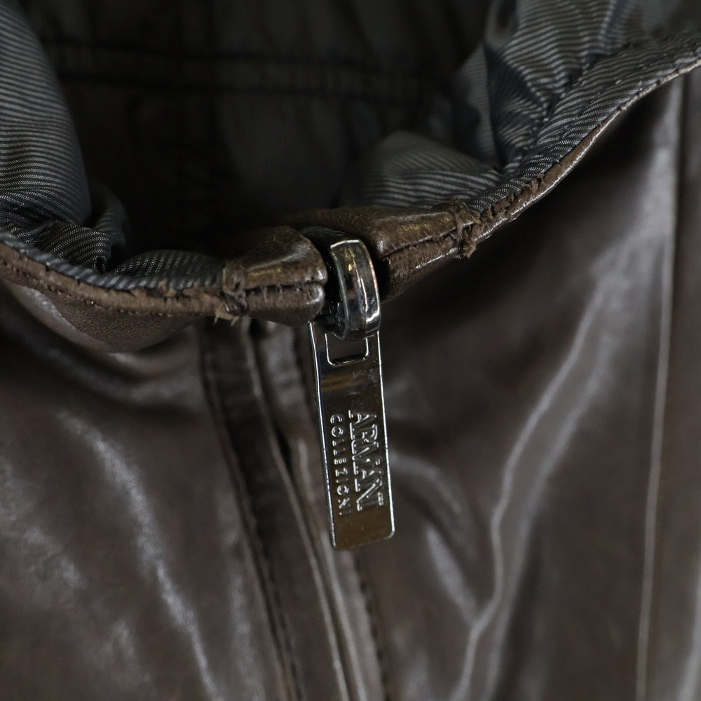 ARMANI COLLEZIONI(アルマーニ コレツィオーニ) フード付きラムレザージップフーディジャケット ブラウン