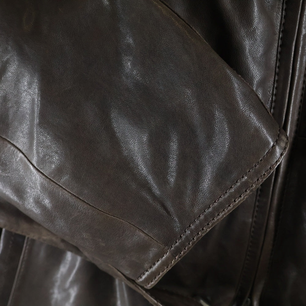 ARMANI COLLEZIONI(アルマーニ コレツィオーニ) フード付きラムレザージップフーディジャケット ブラウン