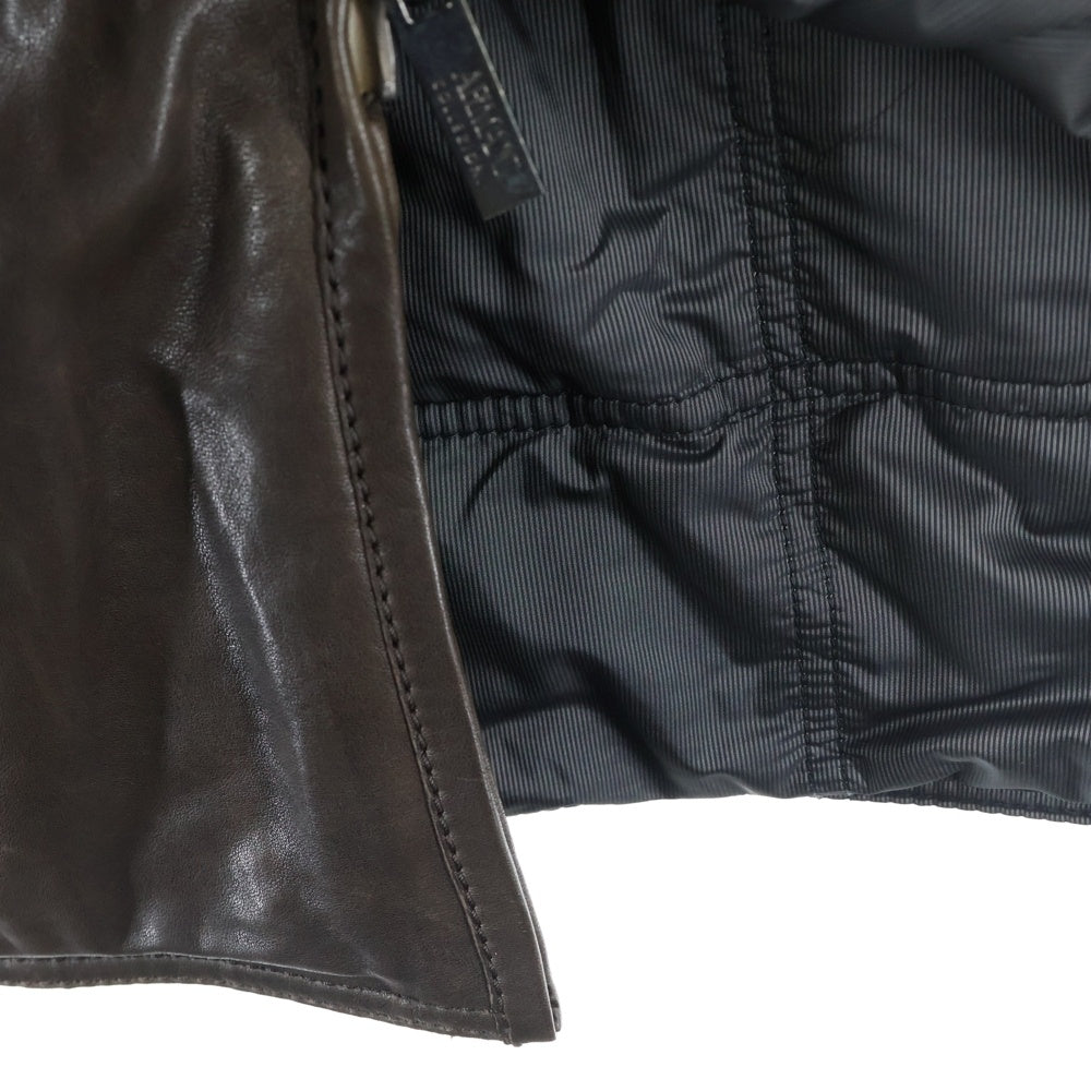 ARMANI COLLEZIONI(アルマーニ コレツィオーニ) フード付きラムレザージップフーディジャケット ブラウン