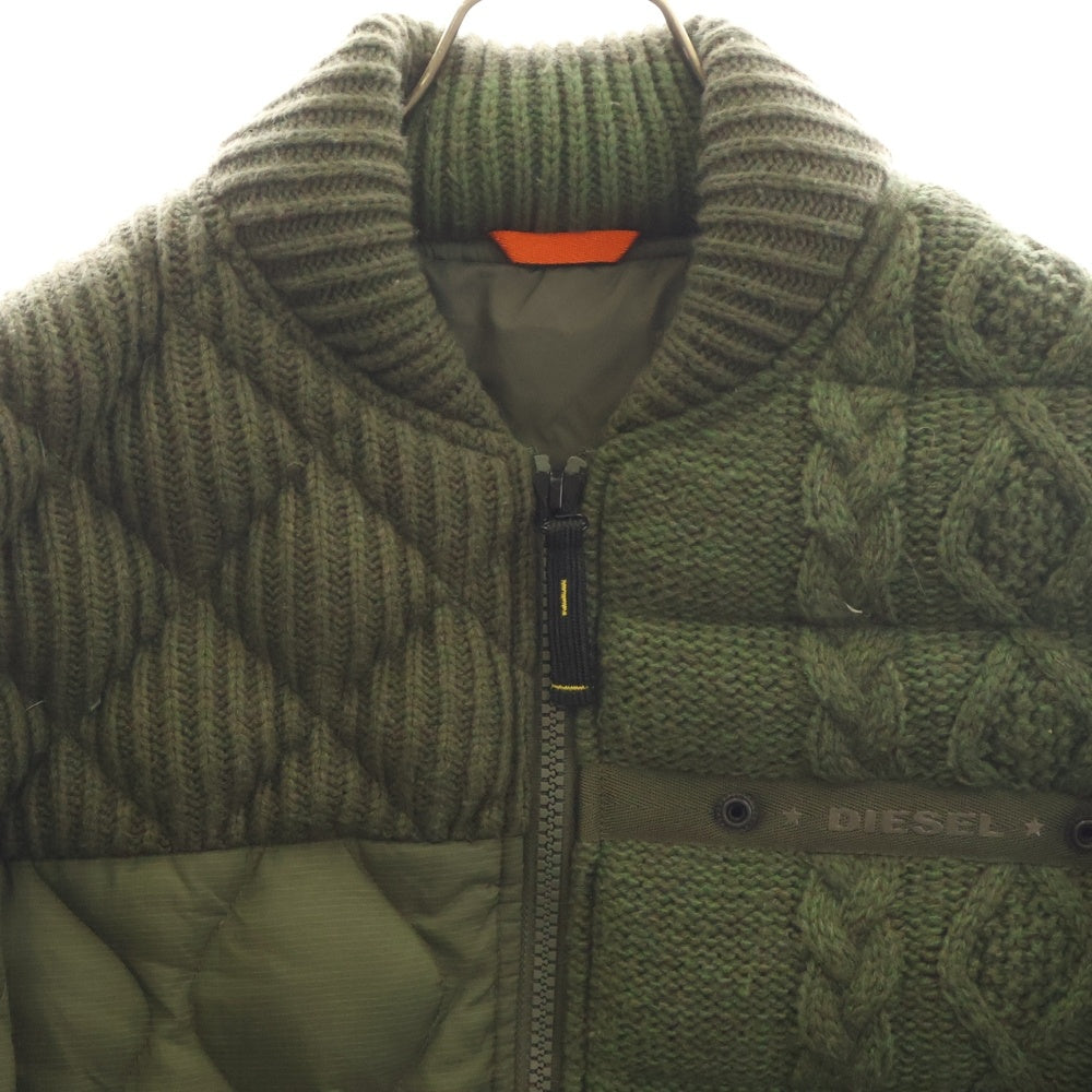 DIESEL(ディーゼル) ケーブルニットキルティングナイロンダウンジャケット グリーン