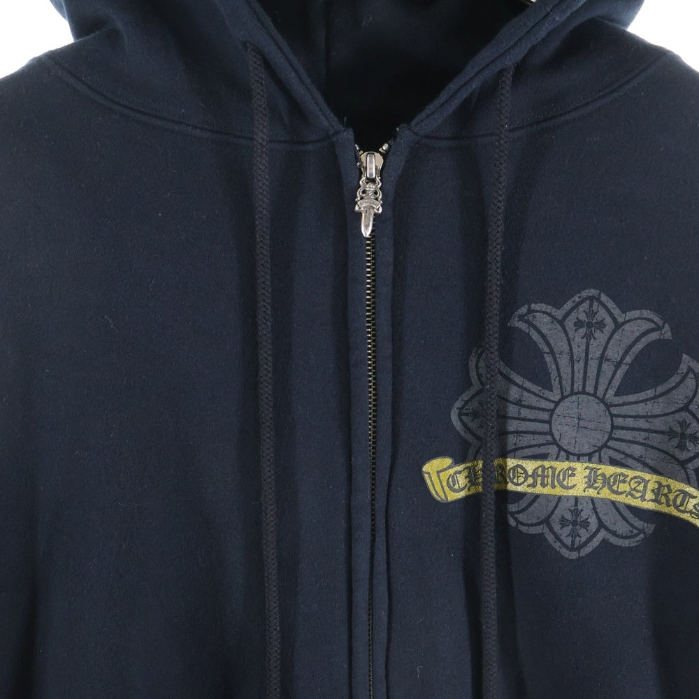 CHROME HEARTS(クロムハーツ) OLD CH PLS オールド CHプラス バックホースシュープリント 裏地サーマル ジップパーカー ブラック /ゴールド