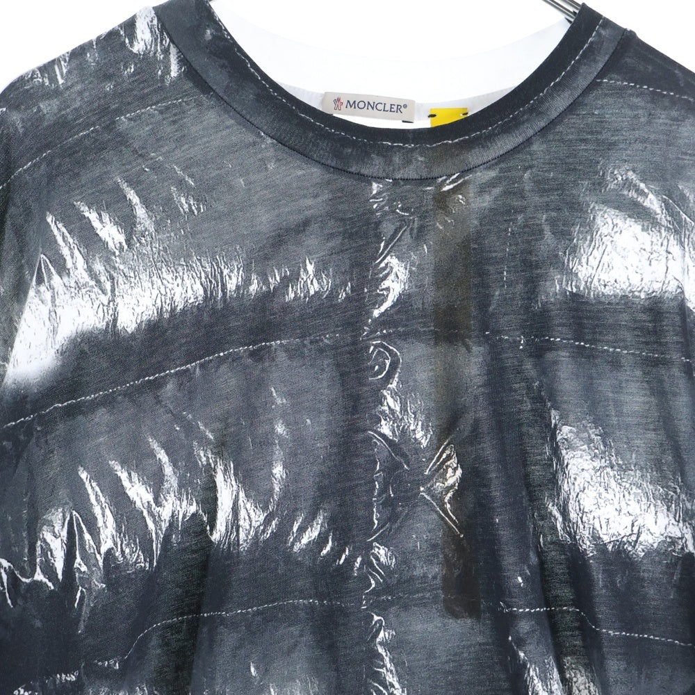 MONCLER GENIUS(モンクレール ジーニアス) ×A$AP Rocky キルティングプリントパターン クルーネック長袖Tシャツカットソー ブラック/ホワイト K24048D00001 89AYW