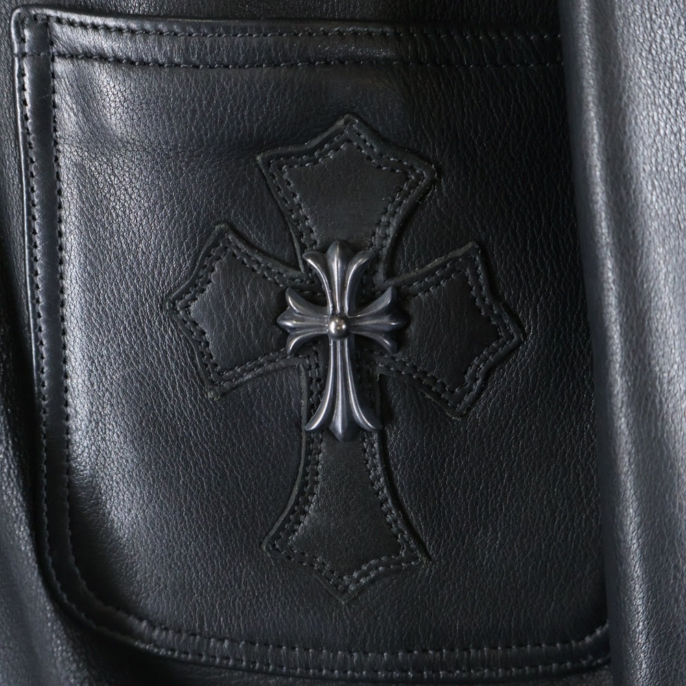 CHROME HEARTS(クロムハーツ) クロスパッチ スモールCH カスタム カバーオールレザージャケット ブラック