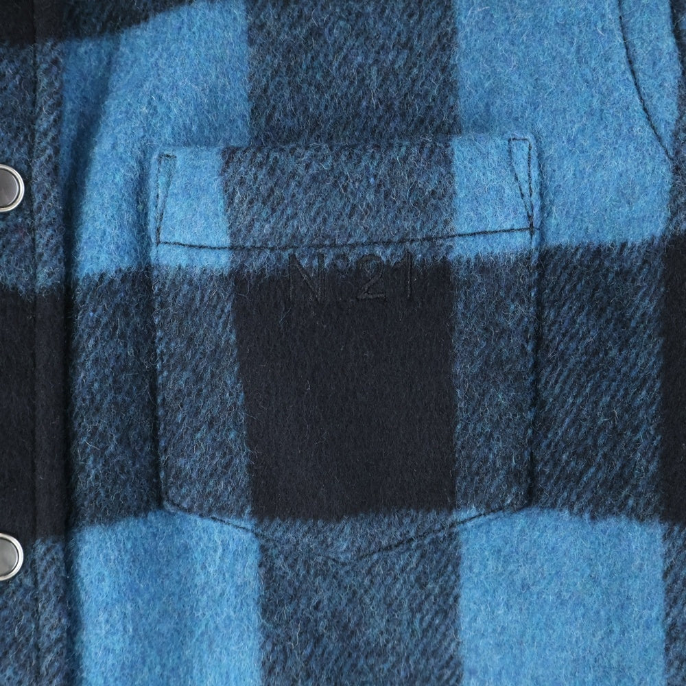 N21 numero ventuno(ヌメロ ヴェントゥーノ) ブロックチェックウール長袖シャツ 20AU-G071-3168 ブルー