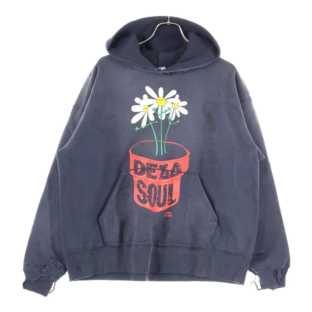 SAINT MICHAEL(セントマイケル) 25AW×DE LA SOUL DLS_HOODIE SM-HR1-0000-C19 デラソウル ダメージ加工スウェットプルオーバーパーカー グレー