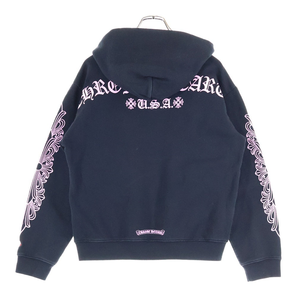 CHROME HEARTS(クロムハーツ) ×MATTY BOY PPO マッティボーイ バックアーチロゴプリント フローラル プルオーバー パーカー フーディ ブラック/ピンク