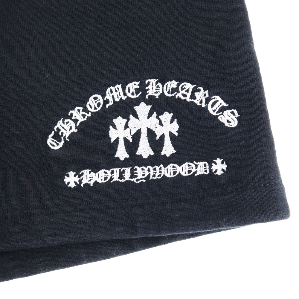 CHROME HEARTS(クロムハーツ) SAILIN ON HLF PNTS セメタリークロス刺繍スウェットハーフパンツ ショーツ ブラック