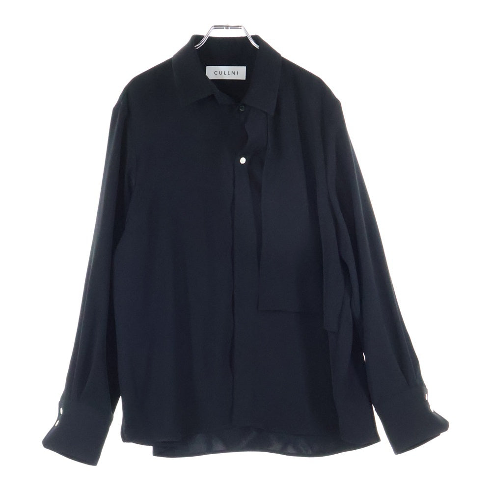 CULLNI(クルニ) 25SS Dry Double Satin Asymmetrical Long Sleeve Shirt アシンメトリー 長袖シャツ ブラック25-SS-014B