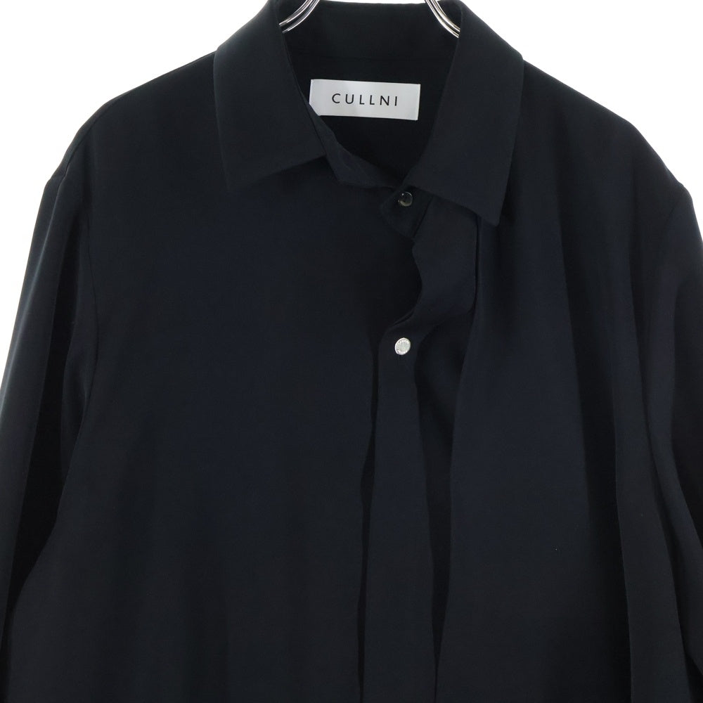 CULLNI(クルニ) 25SS Dry Double Satin Asymmetrical Long Sleeve Shirt アシンメトリー 長袖シャツ ブラック25-SS-014B