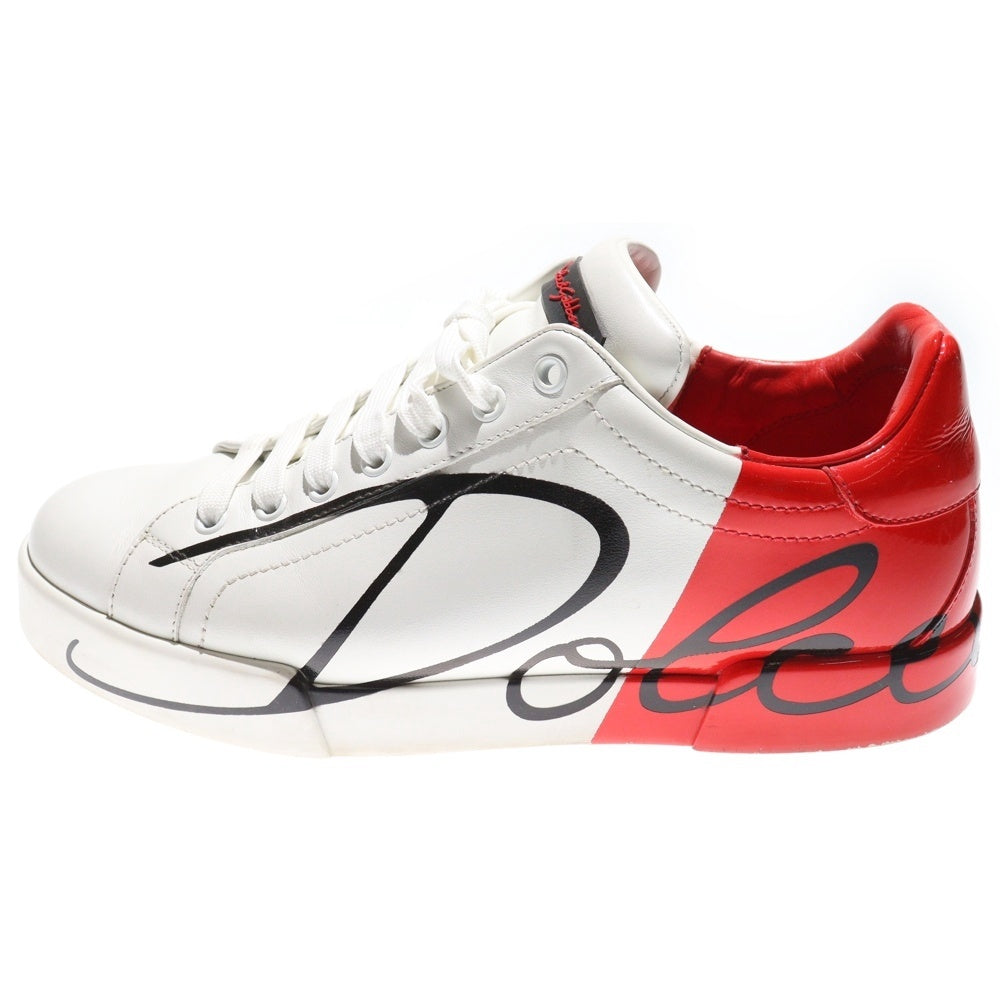 DOLCE & GABBANA(ドルチェアンドガッバーナ) PORTOFINO ポルトフィーノ バイカラー ロゴプリント レザー エナメル ローカットスニーカー ホワイト/レッド CS-1600