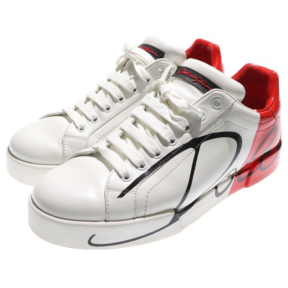 DOLCE & GABBANA(ドルチェアンドガッバーナ) PORTOFINO ポルトフィーノ バイカラー ロゴプリント レザー エナメル ローカットスニーカー ホワイト/レッド CS-1600