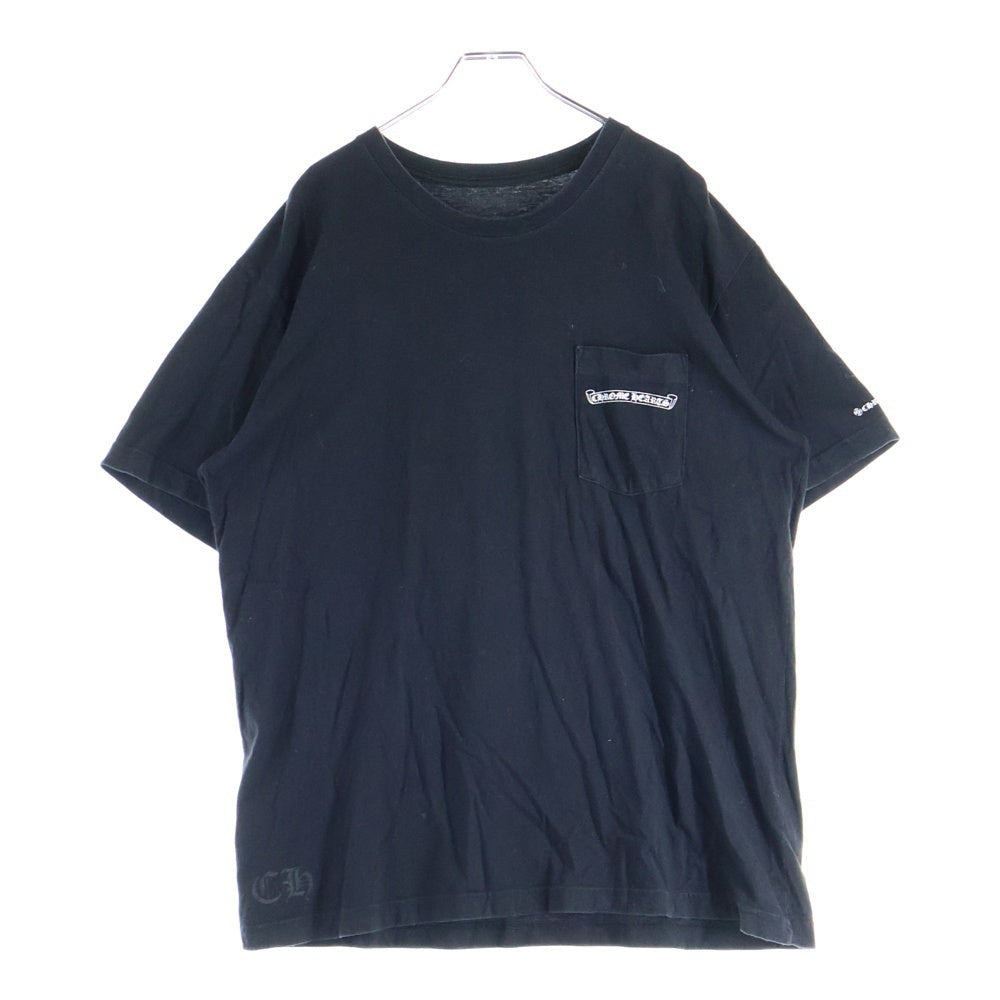 CHROME HEARTS(クロムハーツ) バックスクロールラベルプリント 胸ポケット 半袖Tシャツ カットソー ブラック