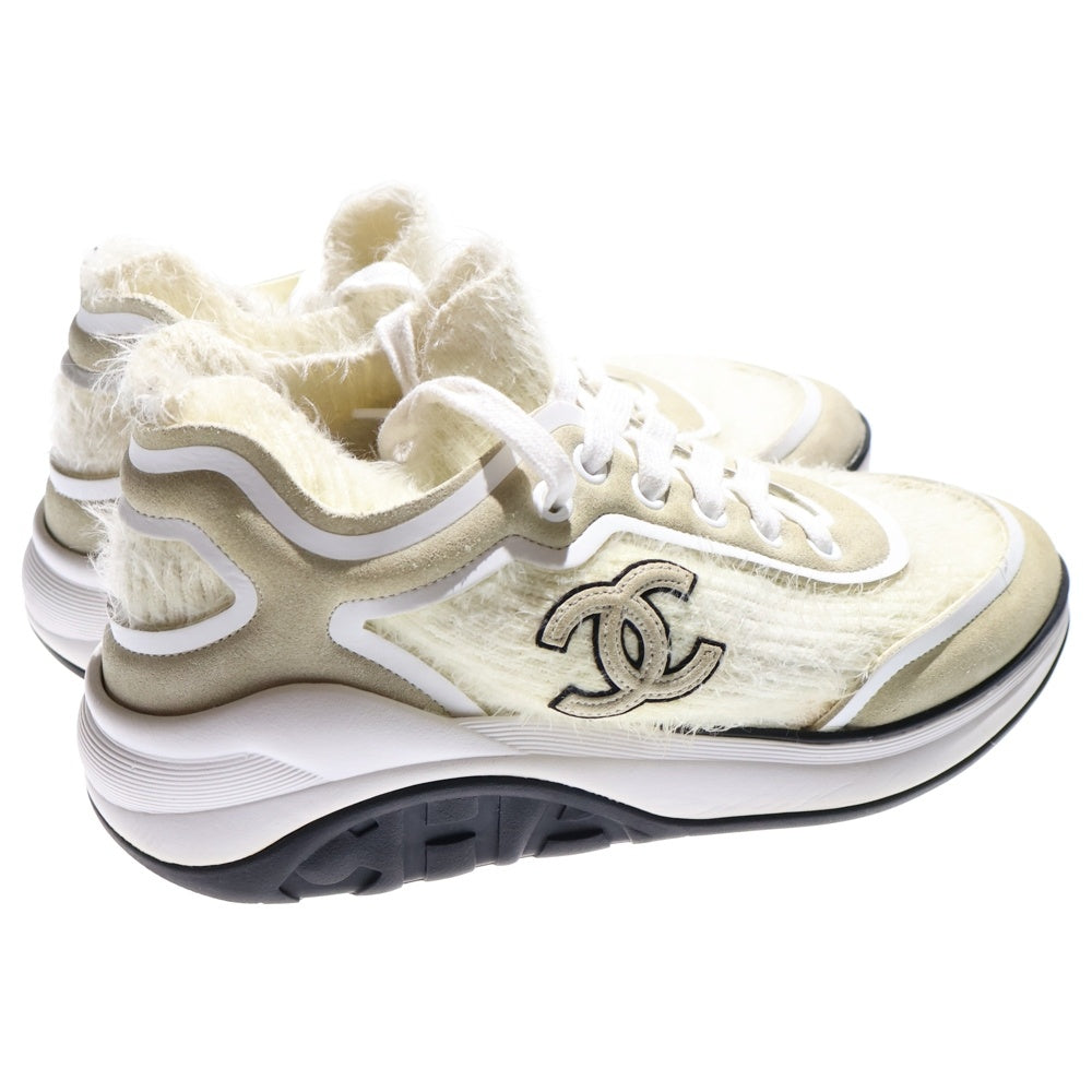 CHANEL(シャネル) G35202 ココマークワッペンスエードレザーシャギーニットローカットスニーカー ホワイト レディース