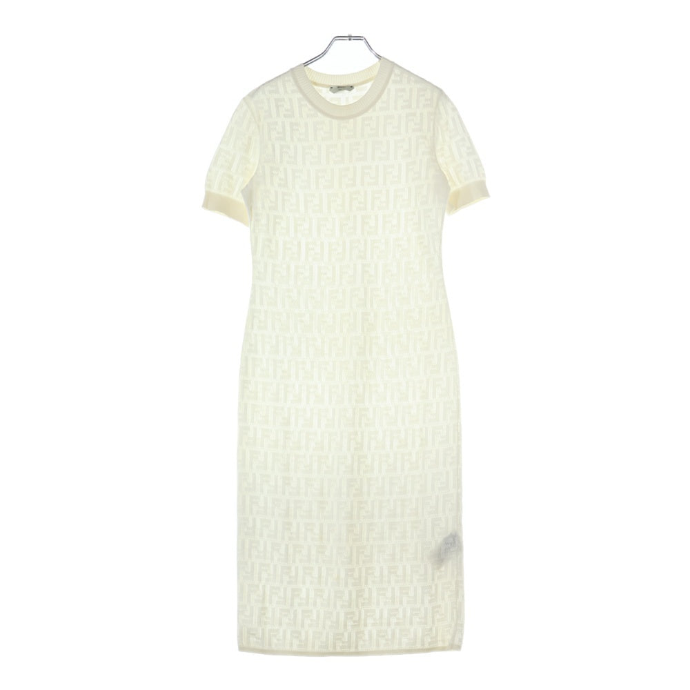 FENDI(フェンディ) インナー付き ズッカ柄 ニット半袖ワンピース FZD772 A8KK ホワイト レディース