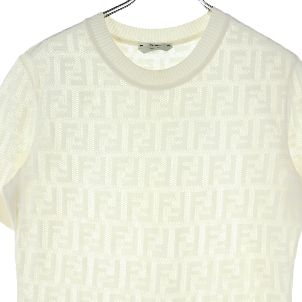 FENDI(フェンディ) インナー付き ズッカ柄 ニット半袖ワンピース FZD772 A8KK ホワイト レディース