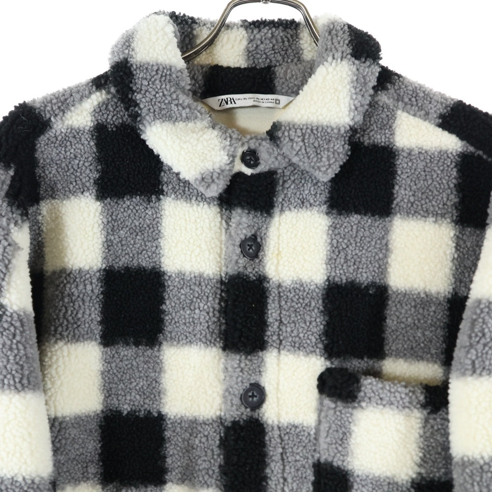 ZARA(ザラ) チェック ボタンダウンボアジャケット ブラック/ホワイト