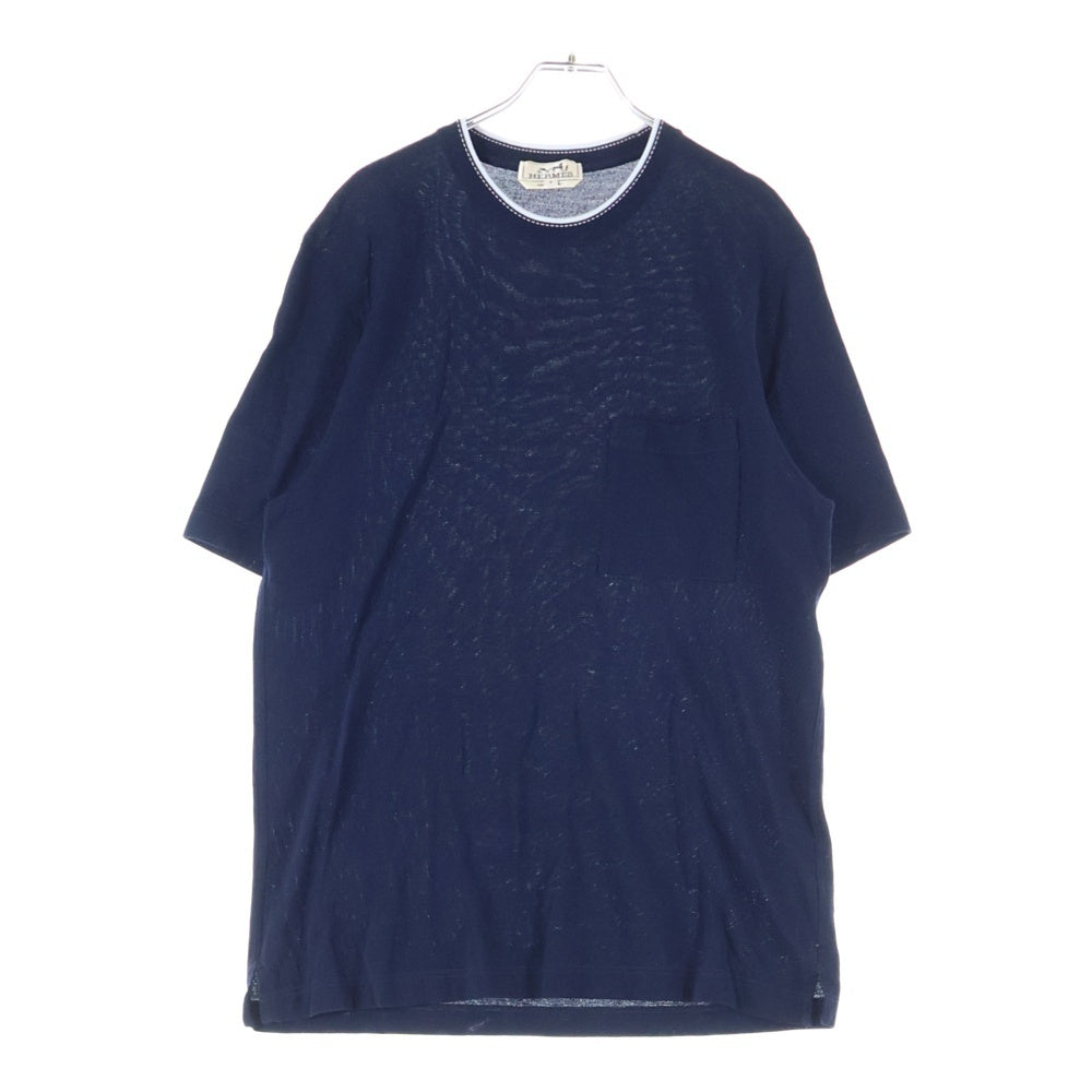 HERMES(エルメス) H刺繍 ポケット付きコットンTシャツ ネイビー