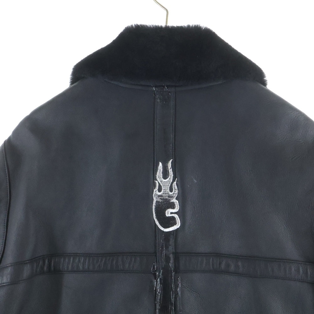 cvtvlist(カタリスト) Logo Embroidery Shearling Jacket ロゴ刺繍ムートンジャケット レザーボアジャケット ブラック