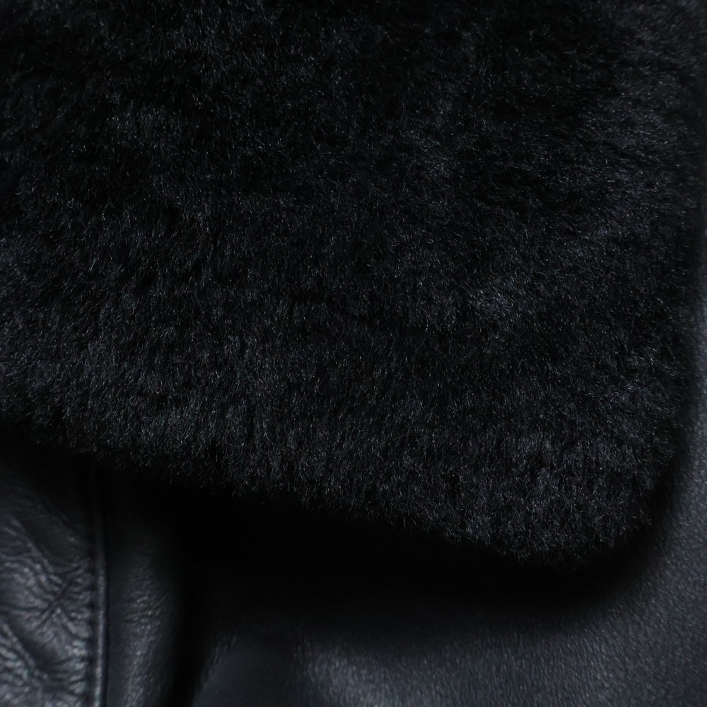 cvtvlist(カタリスト) Logo Embroidery Shearling Jacket ロゴ刺繍ムートンジャケット レザーボアジャケット ブラック