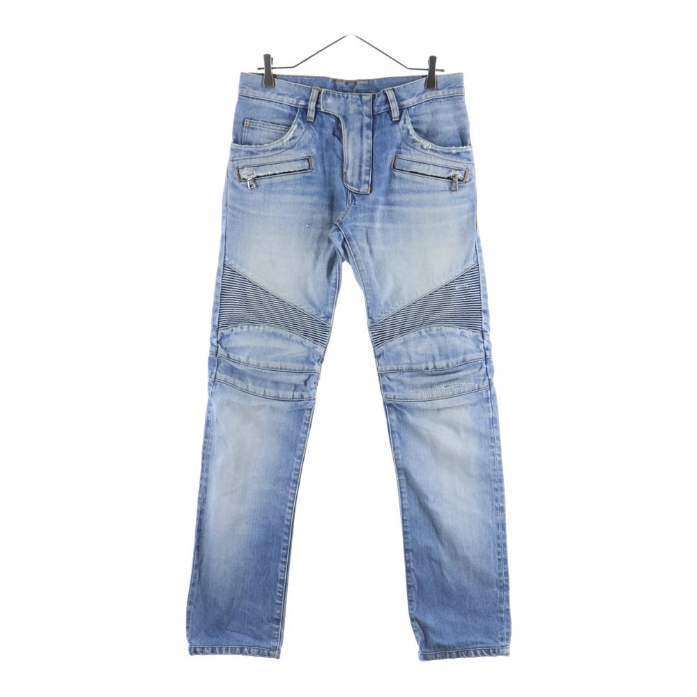 BALMAIN(バルマン) ウォッシュ加工 バイカー スリム テーパードデニムパンツ ジーンズ インディゴ W6HD500D567