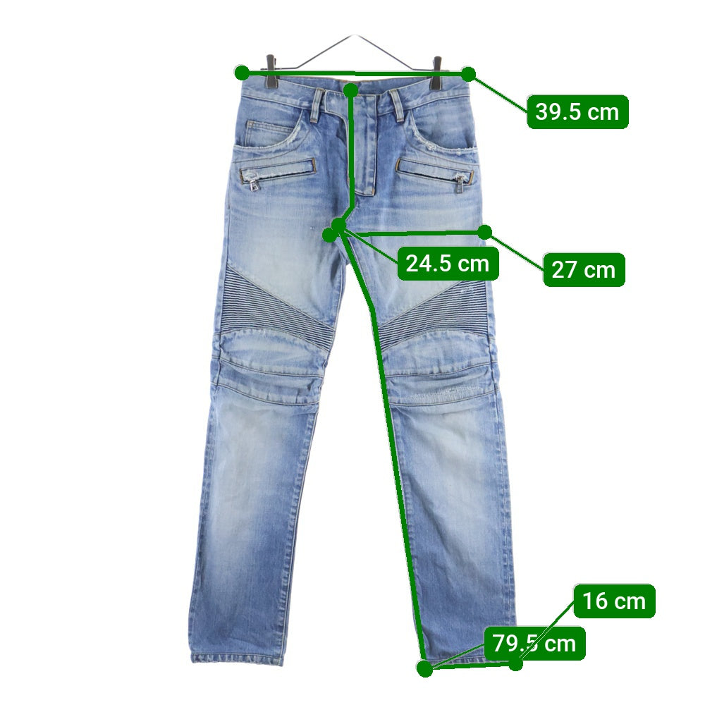 BALMAIN(バルマン) ウォッシュ加工 バイカー スリム テーパードデニムパンツ ジーンズ インディゴ W6HD500D567