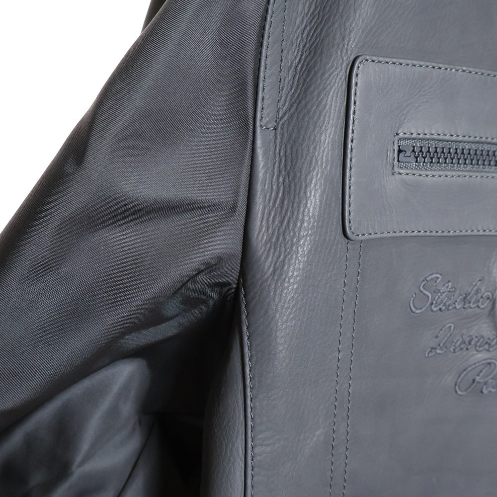 LOUIS VUITTON(ルイヴィトン) 22SS カーフスキンレザーエンブロイダリージップジャケット RM222M THA HNL02W グレー