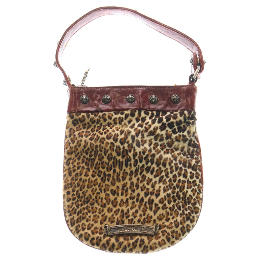 CHROME HEARTS(クロムハーツ) クロスボール装飾 レオパード レザー ハンドバック ブラック/ブラウン