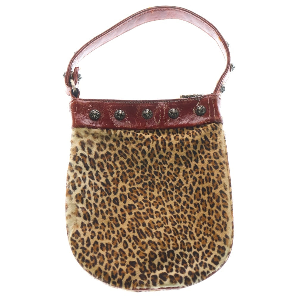 CHROME HEARTS(クロムハーツ) クロスボール装飾 レオパード レザー ハンドバック ブラック/ブラウン