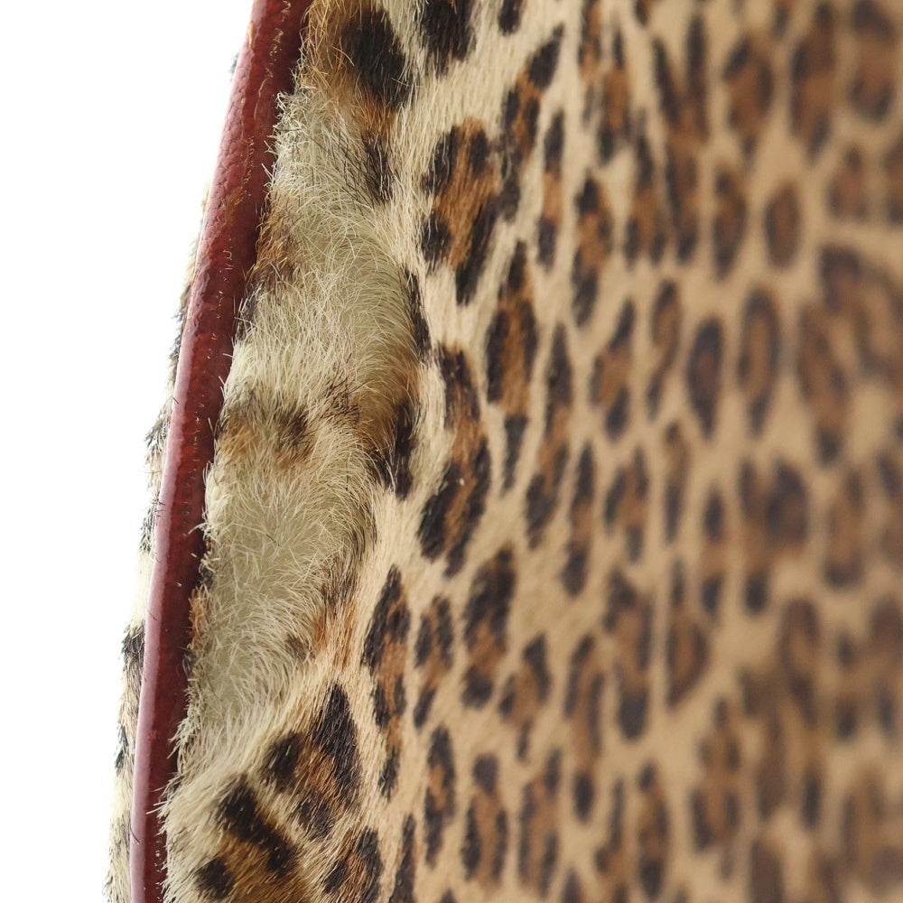 CHROME HEARTS(クロムハーツ) クロスボール装飾 レオパード レザー ハンドバック ブラック/ブラウン