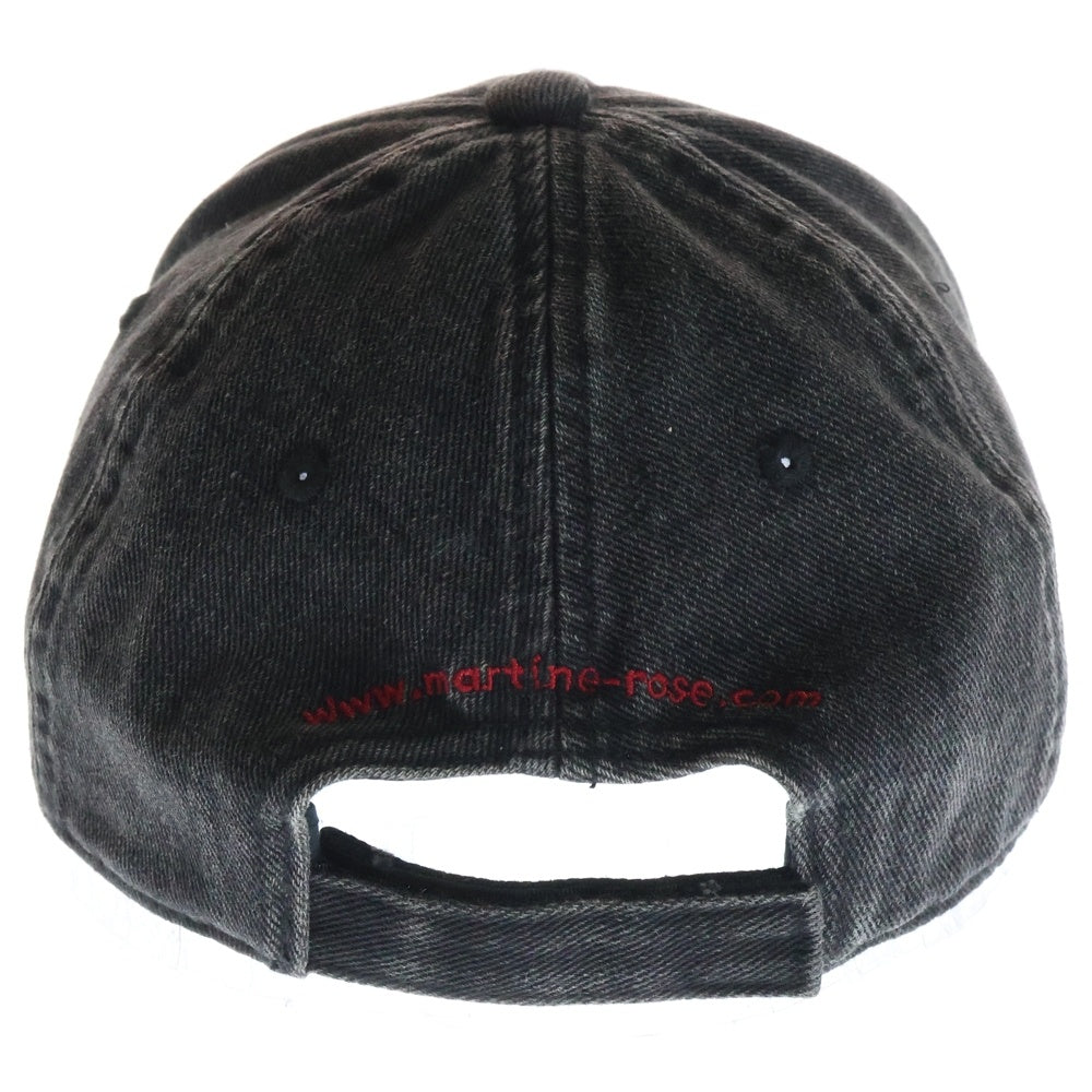 MARTINE ROSE(マーティンローズ) CUT PEAK BACK CAO ダメージ加工 刺繍キャップ 帽子 ブラック