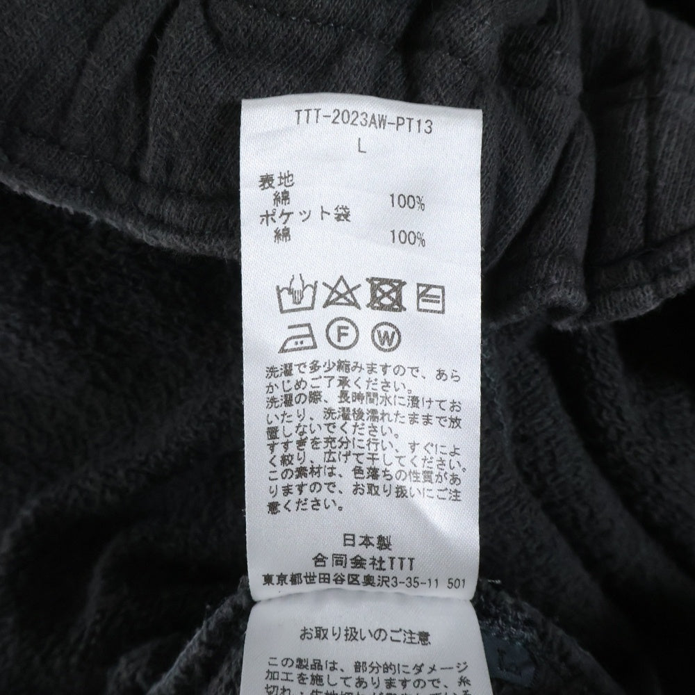 TTT_MSW(ティーモダンストリートウェア) 23AW ダメージ加工 スウェットパンツ ブラック TT-2023AW-PT13
