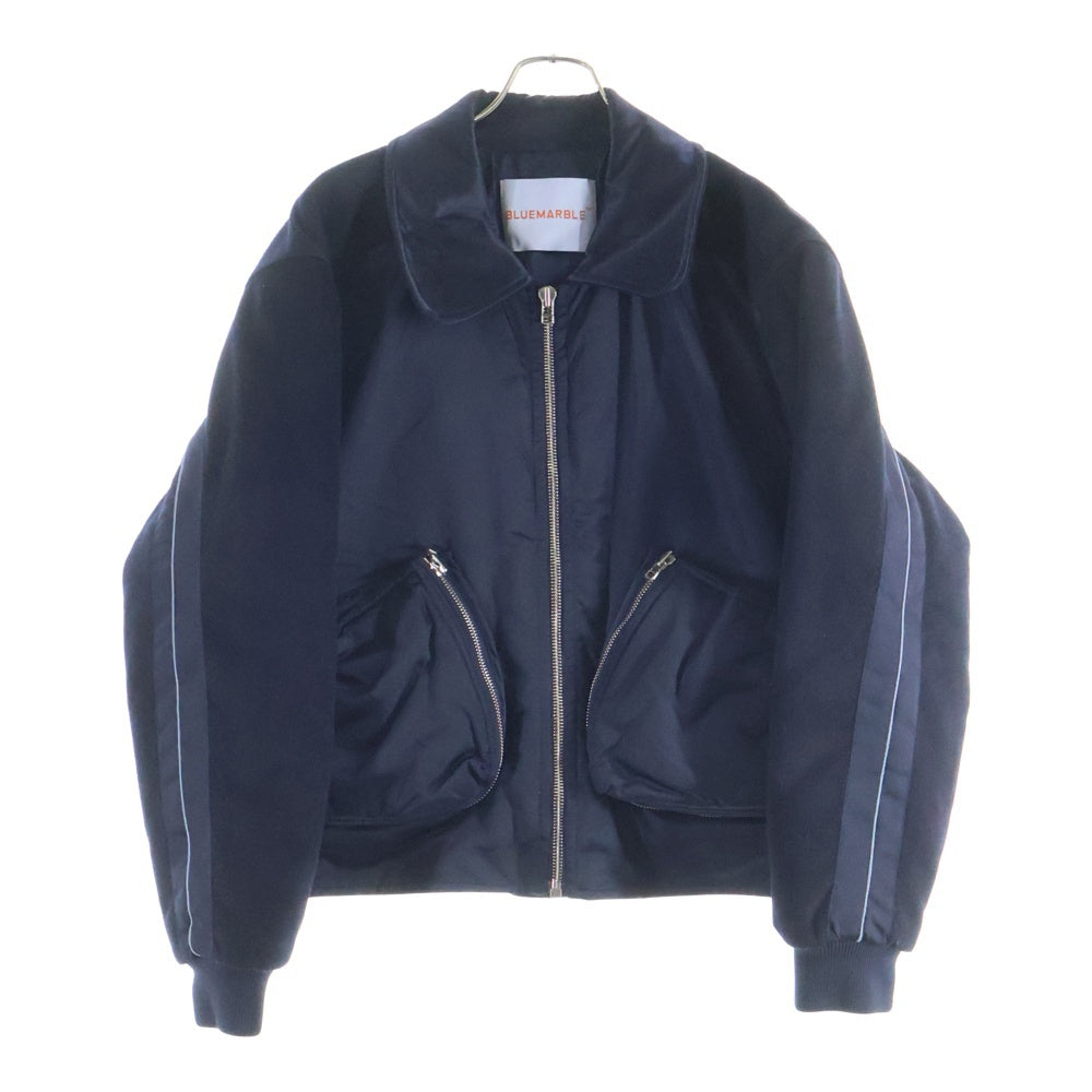 BLUEMARBLE(ブルーマーブル) ZIP FRONT WOOL NYLON JACKET ウール ナイロン切り替え ボンバージャケット ネイビー