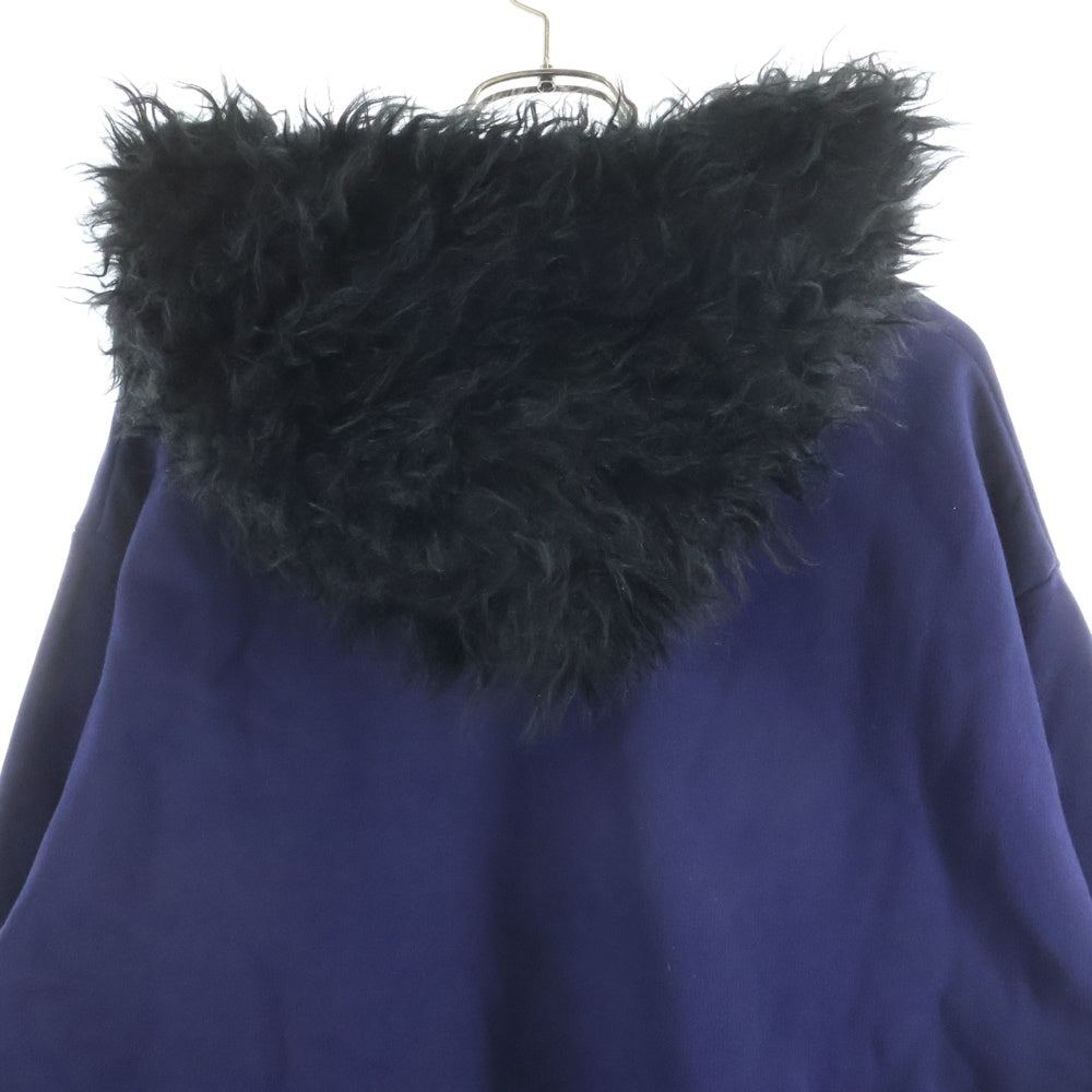 MARNI(マルニ) 22AW フロントロゴ刺繍 フェイクファー フーデッド プルオーバーパーカー スウェット ネイビー FUMU0067XQ UTC029