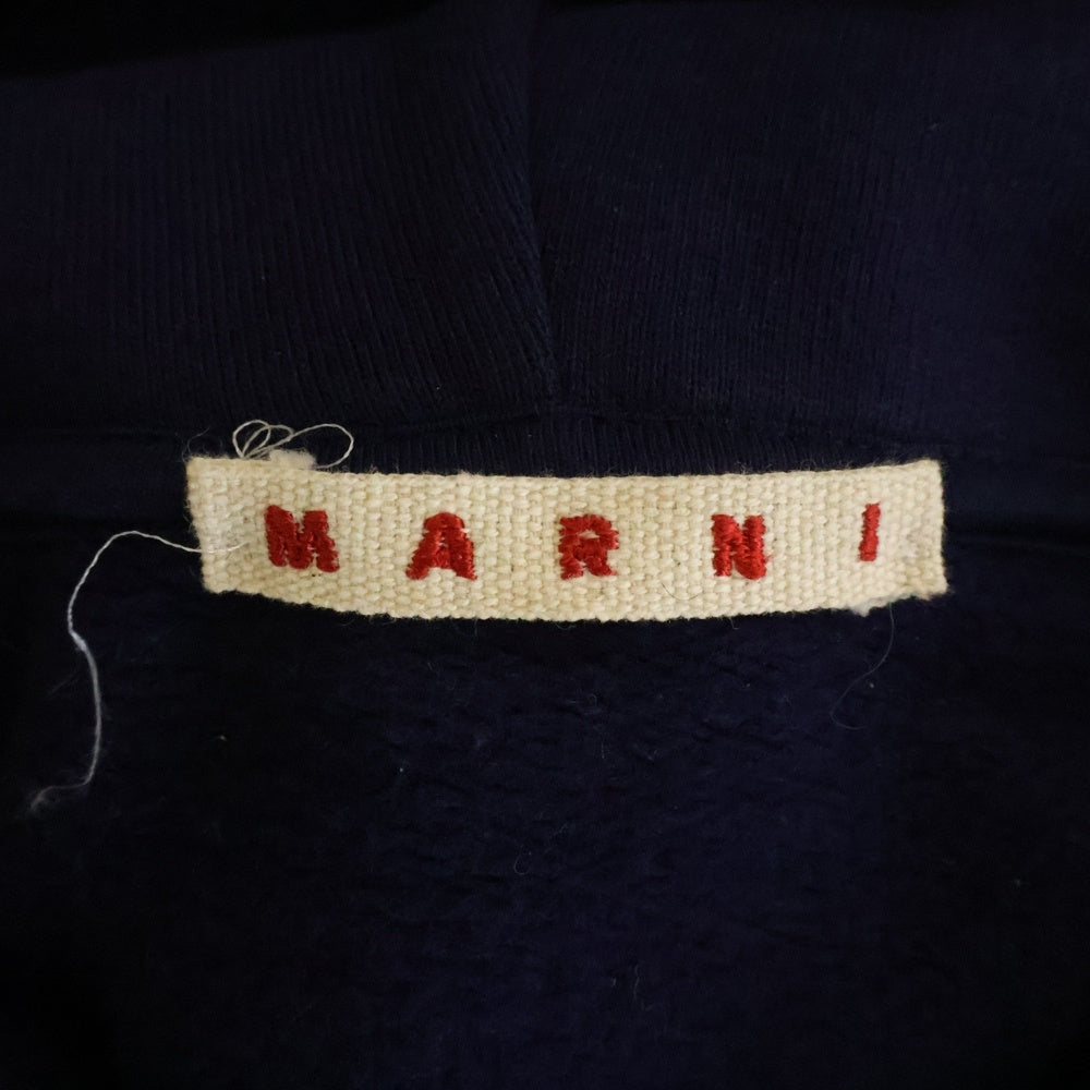 MARNI(マルニ) 22AW フロントロゴ刺繍 フェイクファー フーデッド プルオーバーパーカー スウェット ネイビー FUMU0067XQ UTC029