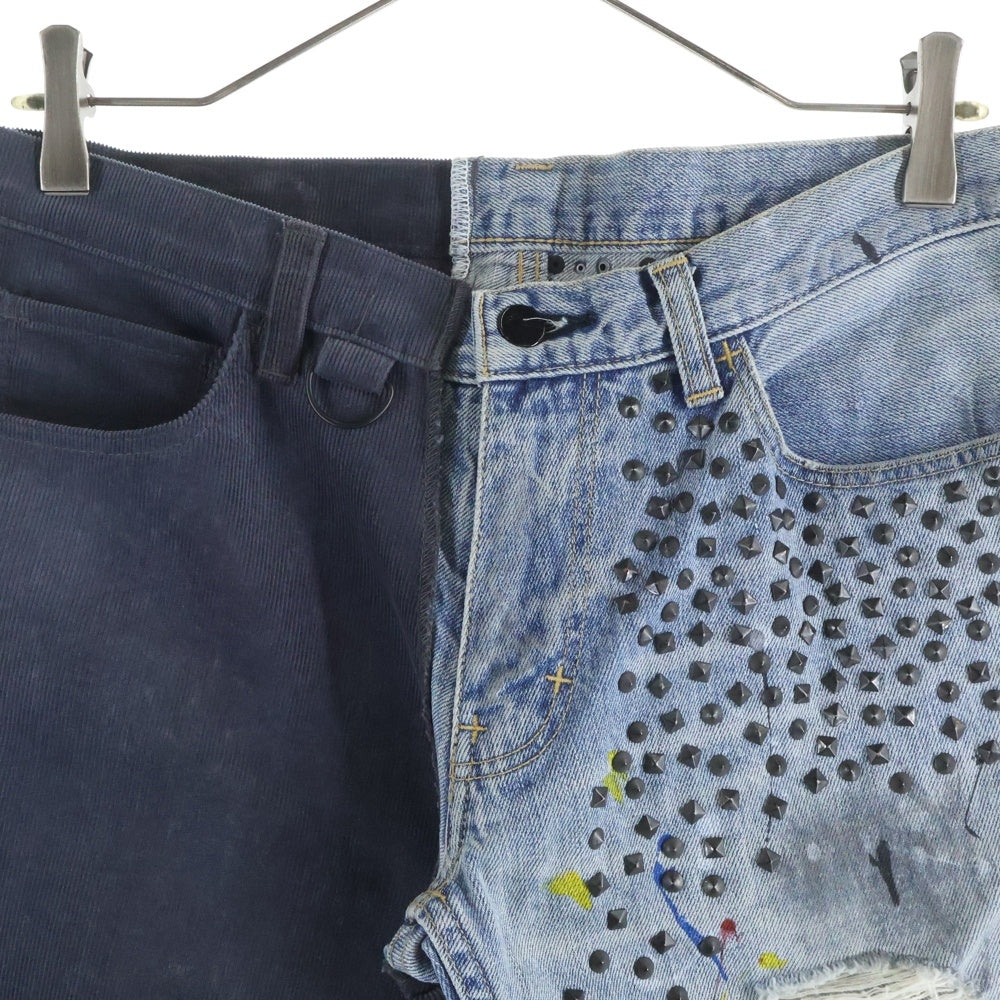 NUMBER (N)INE(ナンバーナイン) 06SS ペンキスタッズデニム コーデュロイドッキングパンツ ブルー