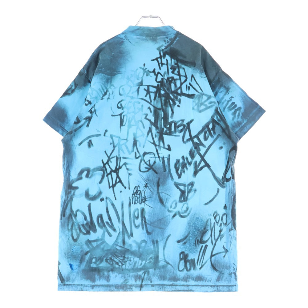 BALENCIAGA(バレンシアガ) 23SS 1300 Skater デストロイ加工 ワッペン 半袖Tシャツ カットソー ブルー 739028 TOVA7