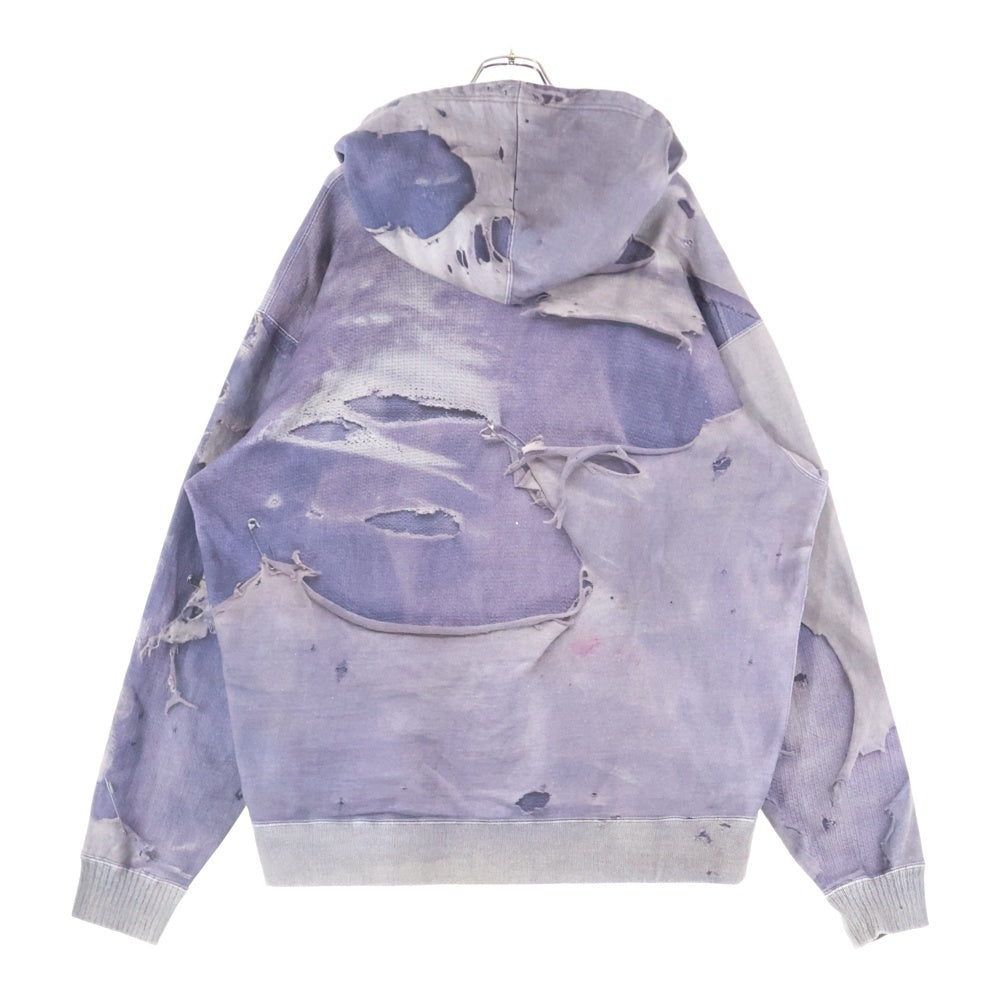 KAMIYA(カミヤ) 25AW TROMPE L'OEIL PRINT ZIP HOODIE ブリーチ加工 ジップアップパーカー パープル G15HD114-0