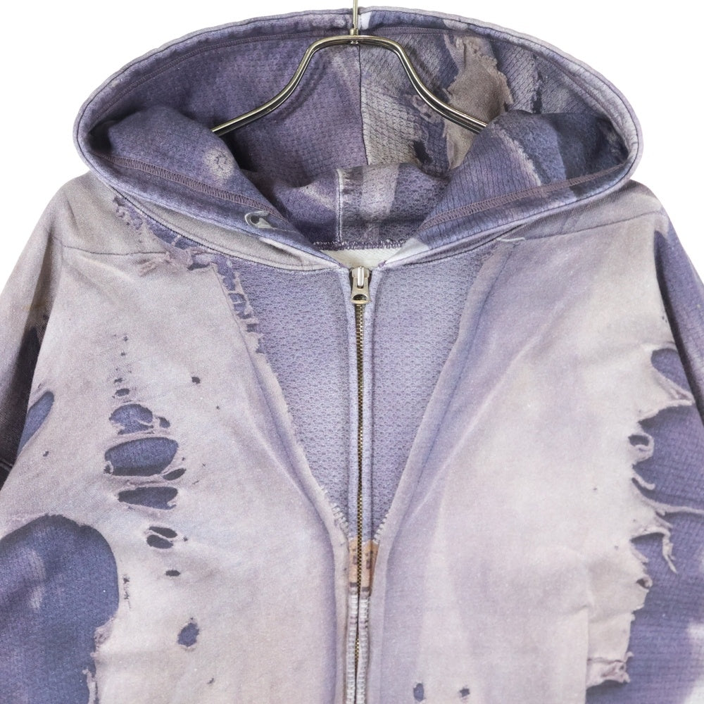KAMIYA(カミヤ) 25AW TROMPE L'OEIL PRINT ZIP HOODIE ブリーチ加工 ジップアップパーカー パープル G15HD114-0