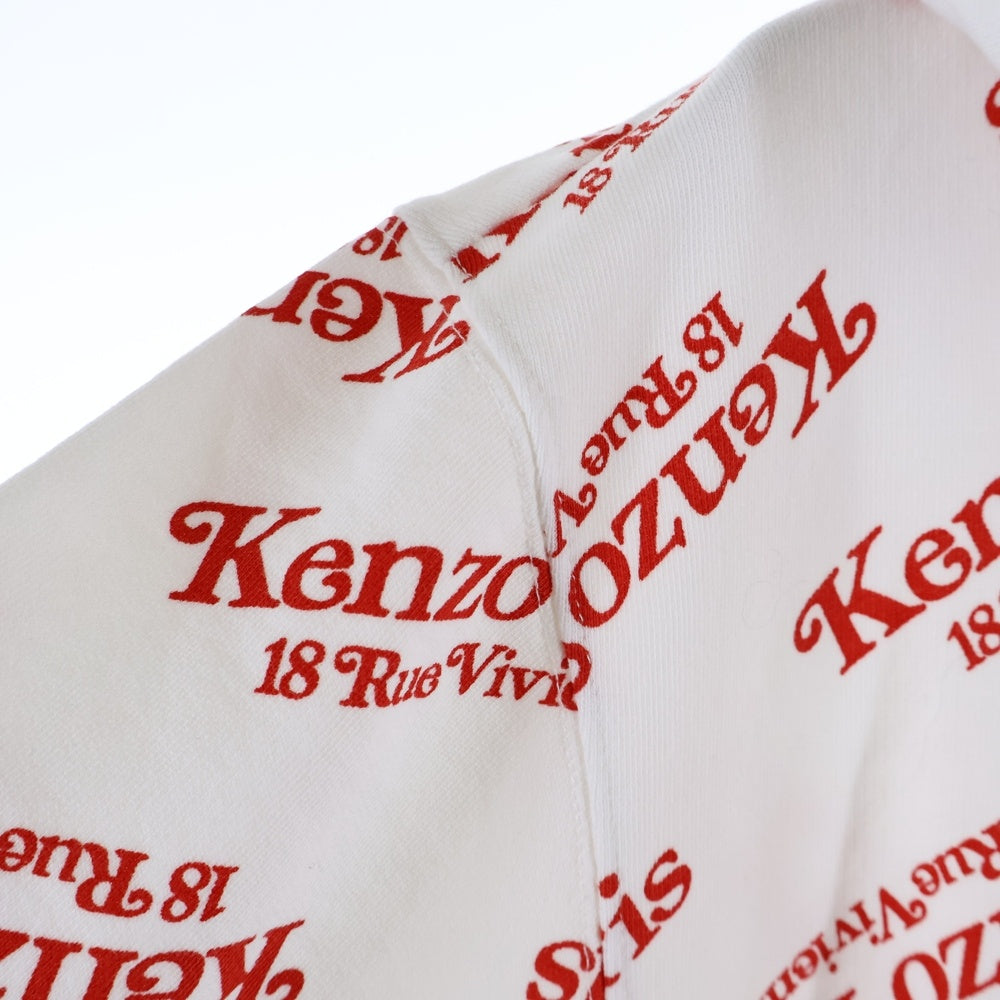 KENZO(ケンゾー) 24SS×VERDY SHORT HOODIE FE52SW1234MI ヴェルディ ロゴプリント ショート丈プルオーバーパーカー ホワイト/レッド レディース